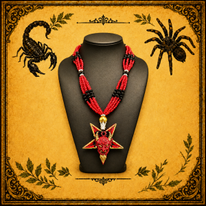 Collar Ritual Rojo y Negro con Cabeza de Macho Cabrío y Pentagrama