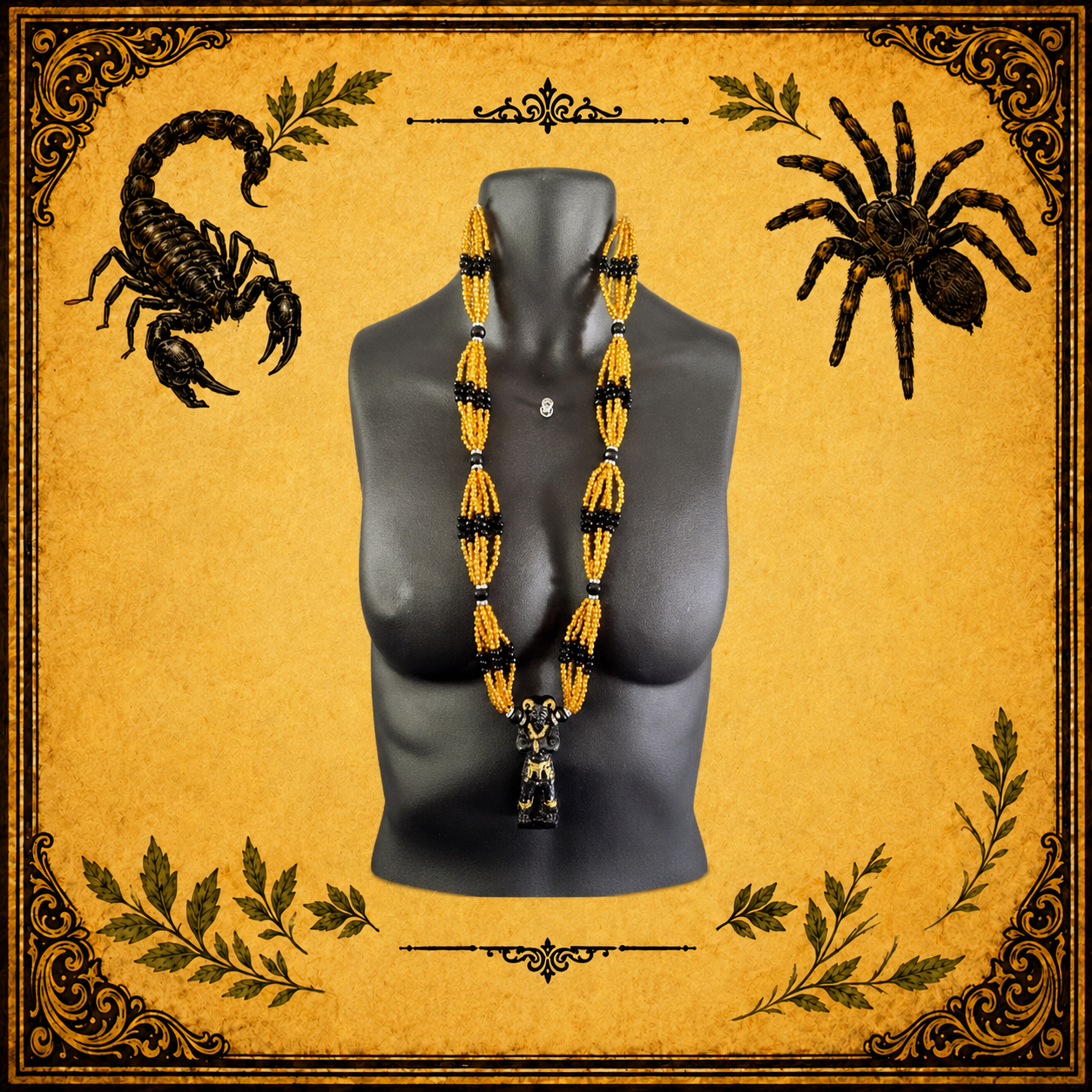 Collar Ritual Negro y Dorado con Imagen Diablo