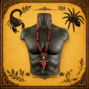 Collar Ritual Largo Rojo y Negro con Cabeza de Macho Cabrío y Pentagrama