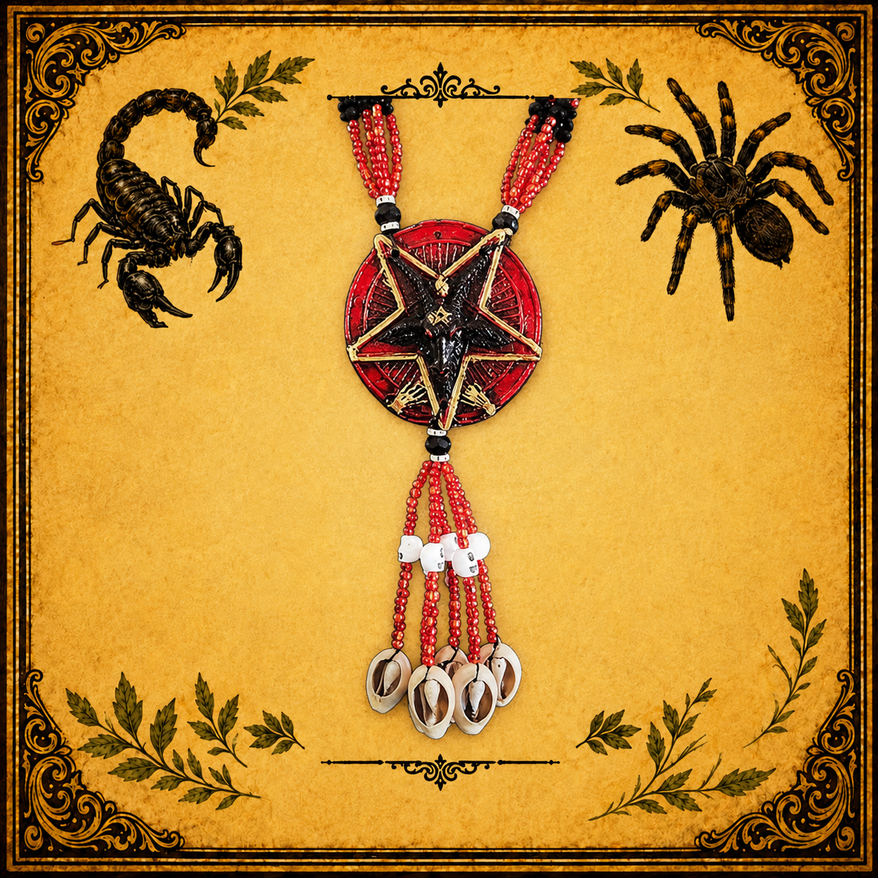 Collar Ritual Santa Muerte con Pentagrama y Caracoles | Protección, Poder y Sabiduría Espiritual