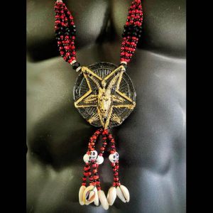 Collar Ritual Santa Muerte Rojo y Negro con Pentagrama y Car - collar Elekes Orisha Yoruba mayoreo Houston Texas