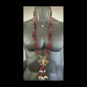 Collar Ritual Santa Muerte Rojo y Negro con Pentagrama y Car - collar Elekes Orisha Yoruba mayoreo Houston Texas