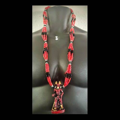 Collar Ritual Santa Muerte Rojo y Negro con Figura - collar Elekes Orisha Yoruba mayoreo Houston Texas