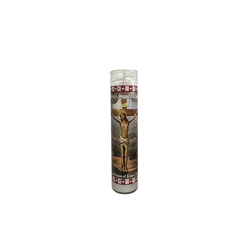 Velón Jesús Crucificado Blanca - velas religiosas devoción Santería mayoreo Houston